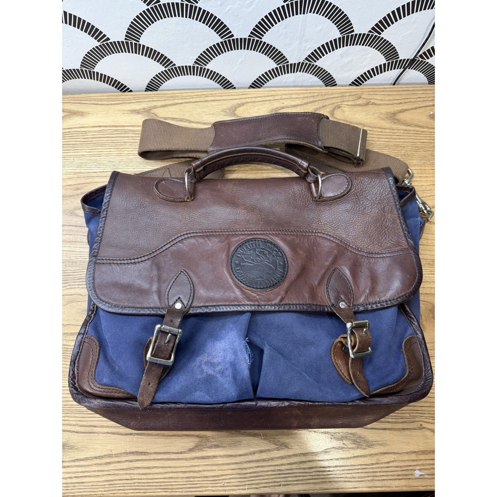 Duluth Pack Messenger Weekender Duffle Travel Bag Canvas Leather Blue